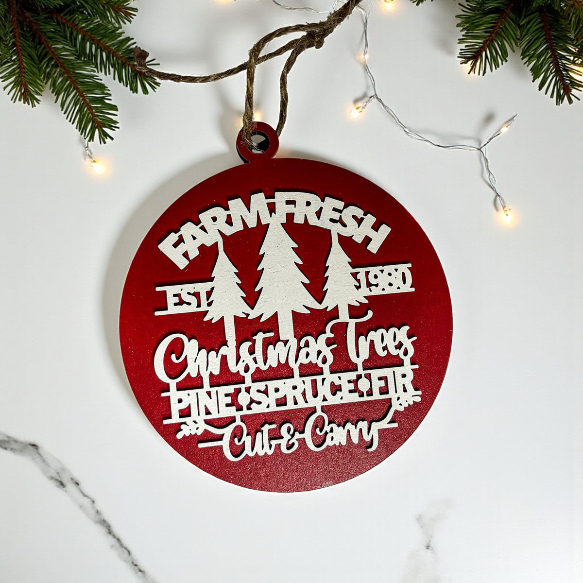 Wooden "Farm Fresh Christmas Trees..." Christmas Ornament — Select Your Color