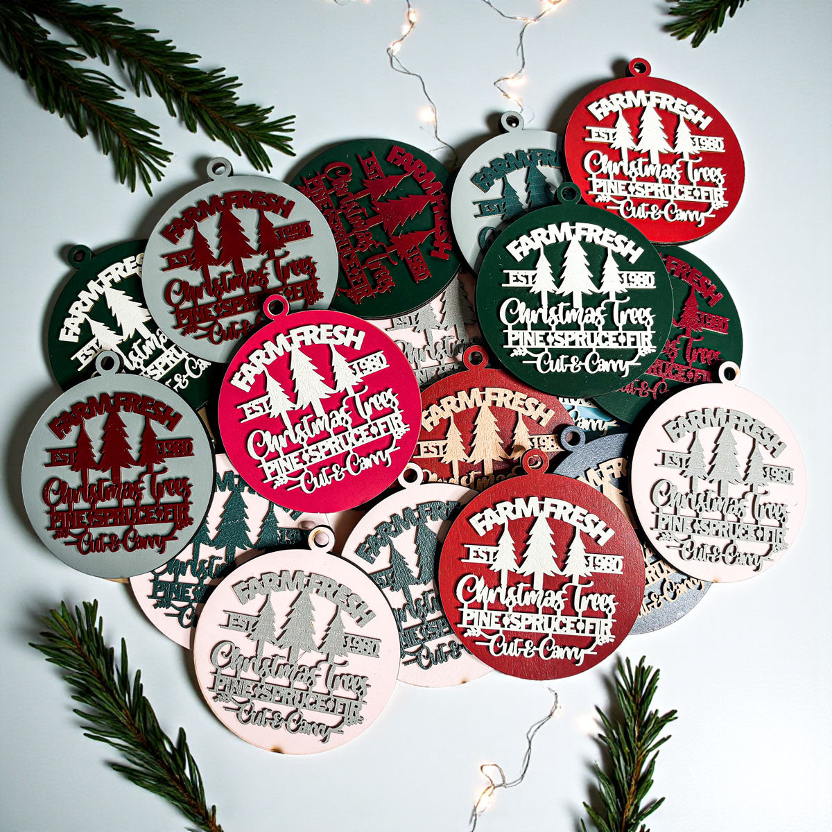 Wooden "Farm Fresh Christmas Trees..." Christmas Ornament — Select Your Color