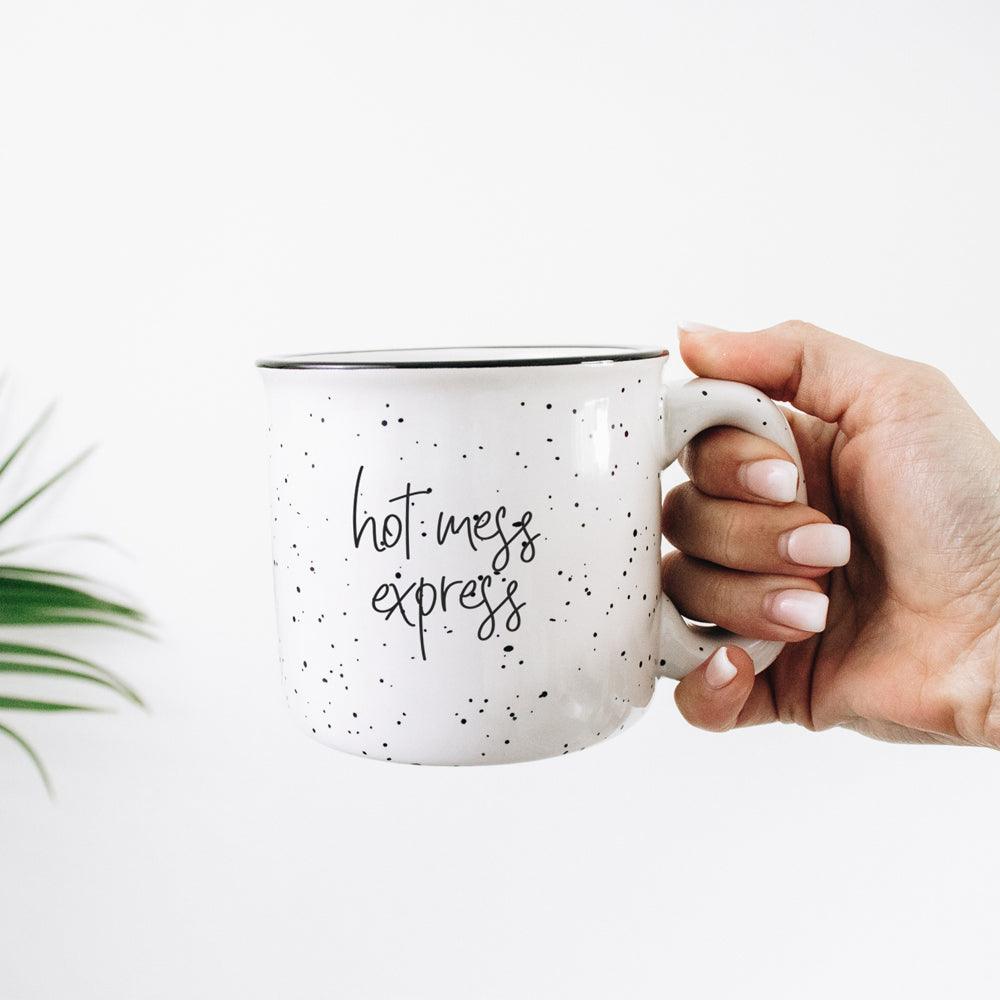 Limited Edition "Hot Mess Express" Black Rim Campfire Style Mug