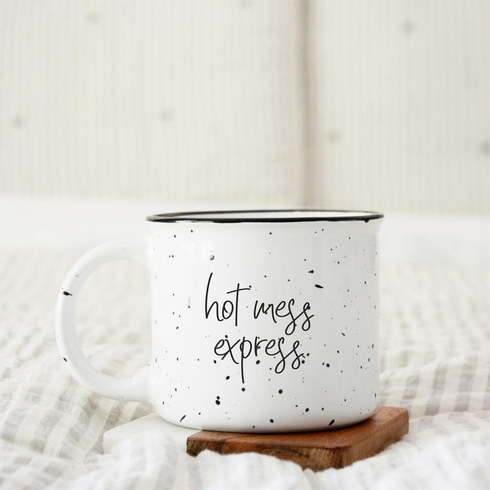 Limited Edition "Hot Mess Express" Black Rim Campfire Style Mug