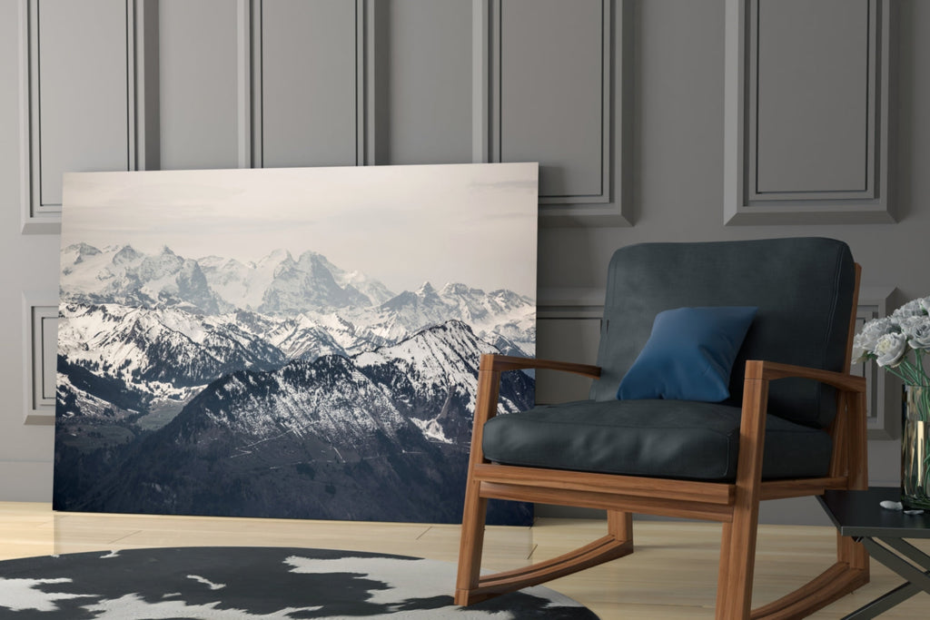 Snowy Mountains Glass Wall Art