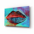 Turquoise Red Kiss Lips Glass Wall Art