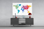 Rainbow Watercolor World Map Glass Wall Art