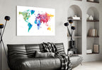 Rainbow Watercolor World Map Glass Wall Art