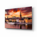 Stockholm Fiery Orange Sunset Old Town Glass Wall Art