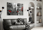 Red Umbrellas Paris Street Glass Wall Art