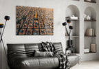 Golden Hour Aerial Barcelona City Grid Glass Wall Art