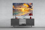 Fiery Clouds Turquoise Beach Glass Wall Art