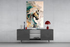 Teal and Gold Marble Horse Glass Wall Art