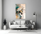 Teal and Gold Marble Horse Glass Wall Art