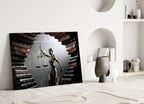 Law Book Tunnel Lady Justice Statue Glass Wall Art