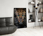 Turquoise Eyed Leopard Glass Wall Art