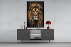Gilded Paint Drip Lion Glass Wall Art