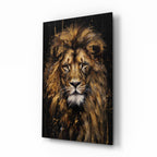 Gilded Paint Drip Lion Glass Wall Art