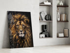 Gilded Paint Drip Lion Glass Wall Art