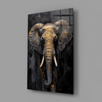 Gold Leaf Elephant Head Black Glass Wall Art