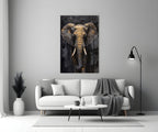 Gold Leaf Elephant Head Black Glass Wall Art