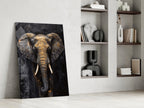 Gold Leaf Elephant Head Black Glass Wall Art