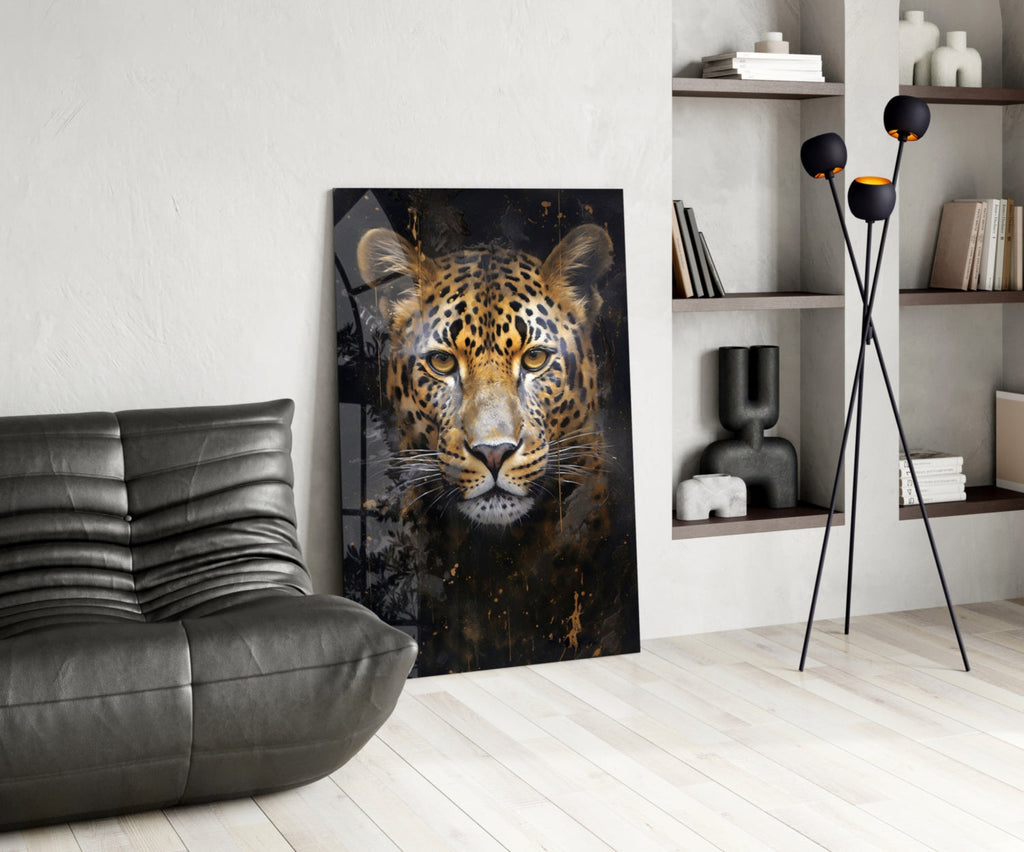 Gold Splatter Leopard Glass Wall Art