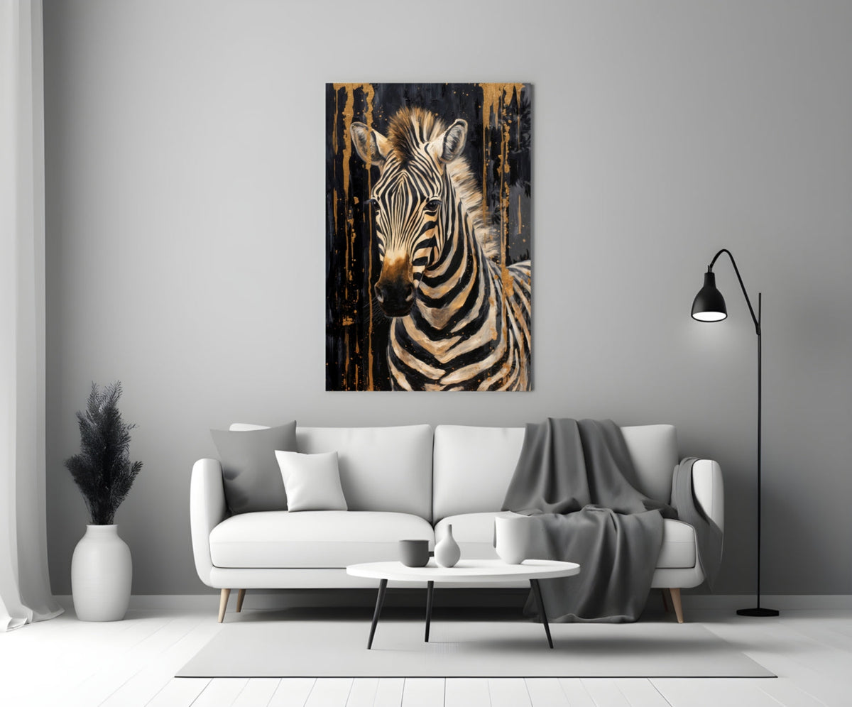 Gilded Front Zebra Glass Wall Art
