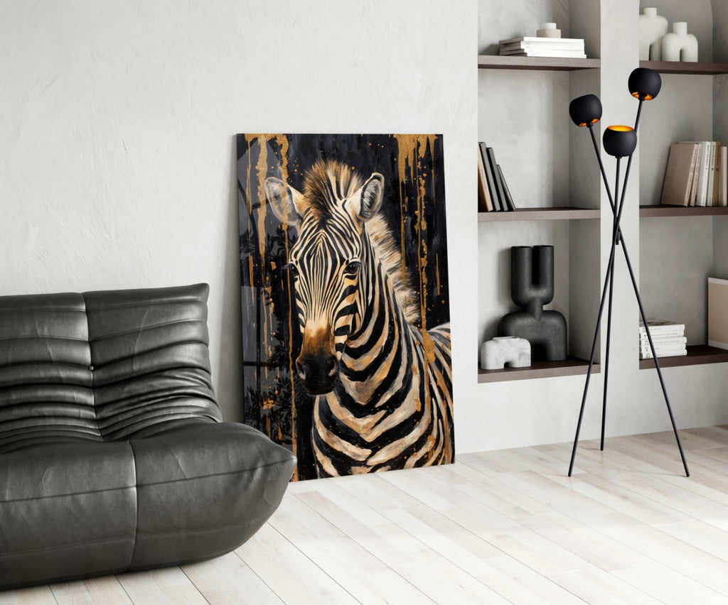 Gilded Front Zebra Glass Wall Art