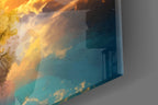 Rainbow Sky Mirror Lake Tree Of Life Glass Wall Art