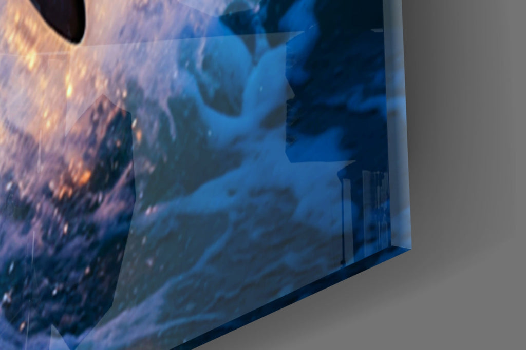 Smiling Dolphin Blue Splash Glass Wall Art