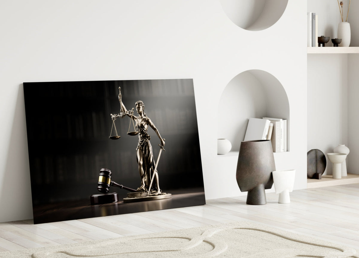Golden Gavel and Justice Scales Glass Wall Art