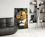 Gold Sunglasses Cool Lion Glass Wall Art